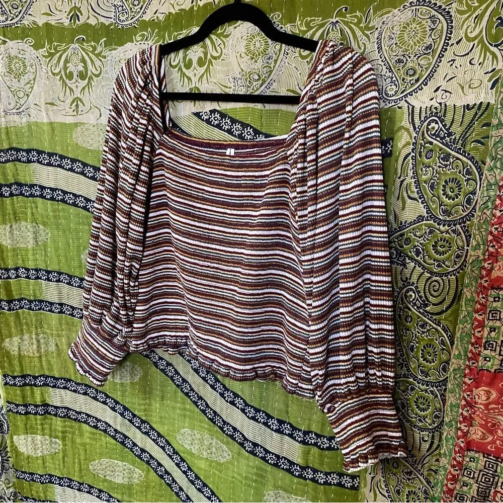 LAST CHANCE Anthropologie Multicolored Striped Smocked Puff-Sleeved Top Large